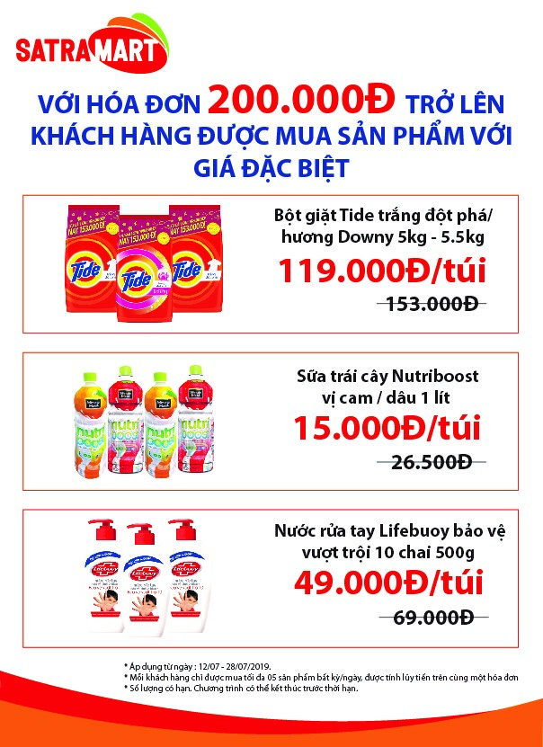 chương trình khuyến mãi 12/7-28/7/2019 với hóa đơn 200.000 đồng