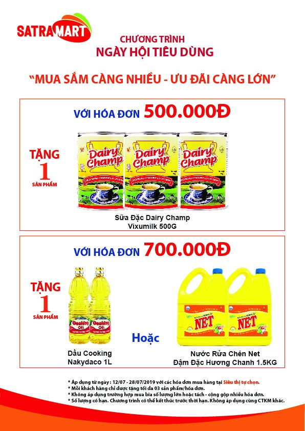 Chương trình khuyến mãi 12/7 - 28/7/2019 với hóa đơn từ 500.000 đồng và 700.000 đồng